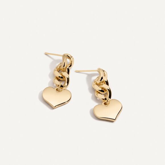 Drop Chain Heart Earrings 18K Gold Plated Stainless Steel - Picture 4 of 12